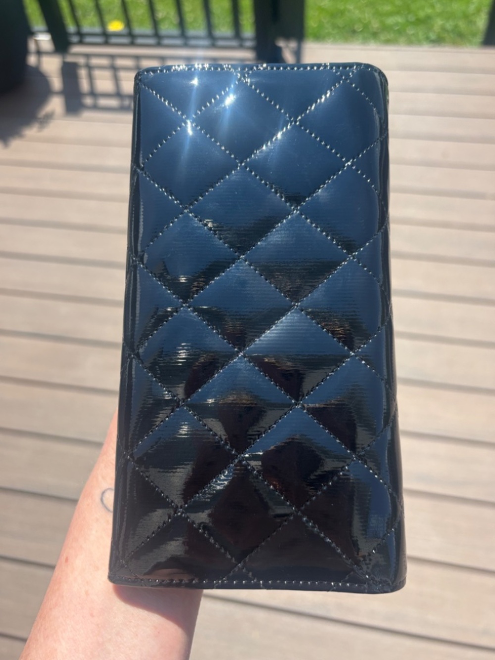 CHANEL Patent Leather Classic Flap Long Wallet Silver CC17 Auth - Picture 5 of 10